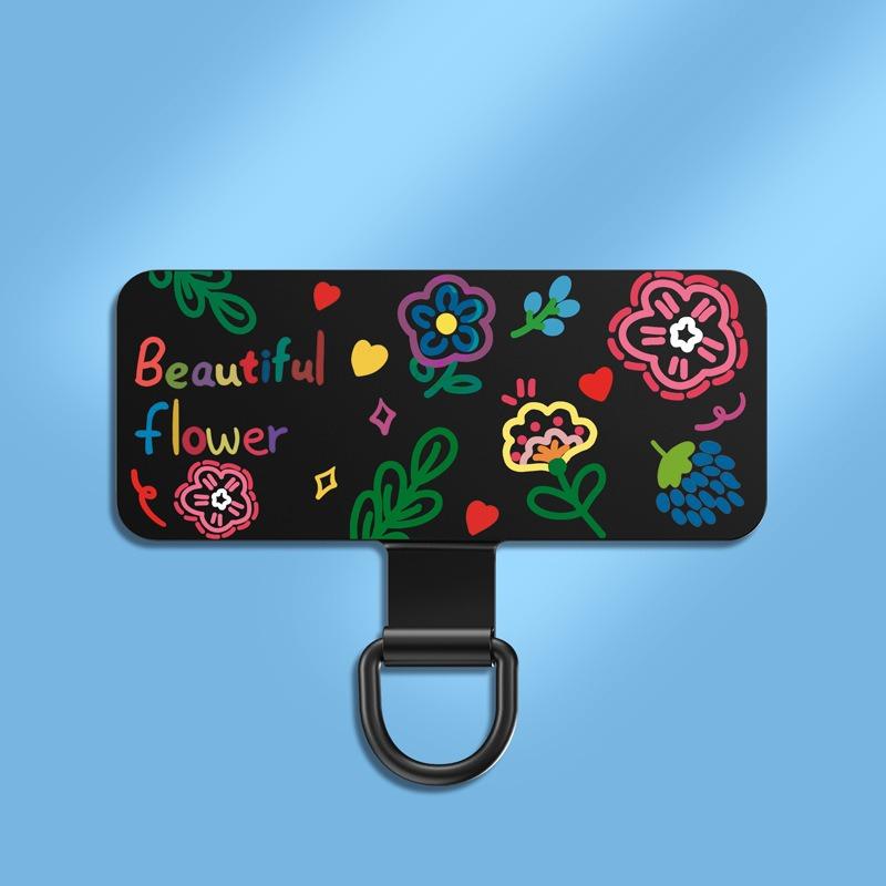 Y143 ultra-thin stainless steel phone tether tab in the Beautiful Flower print with hand-drawn flowers and vines