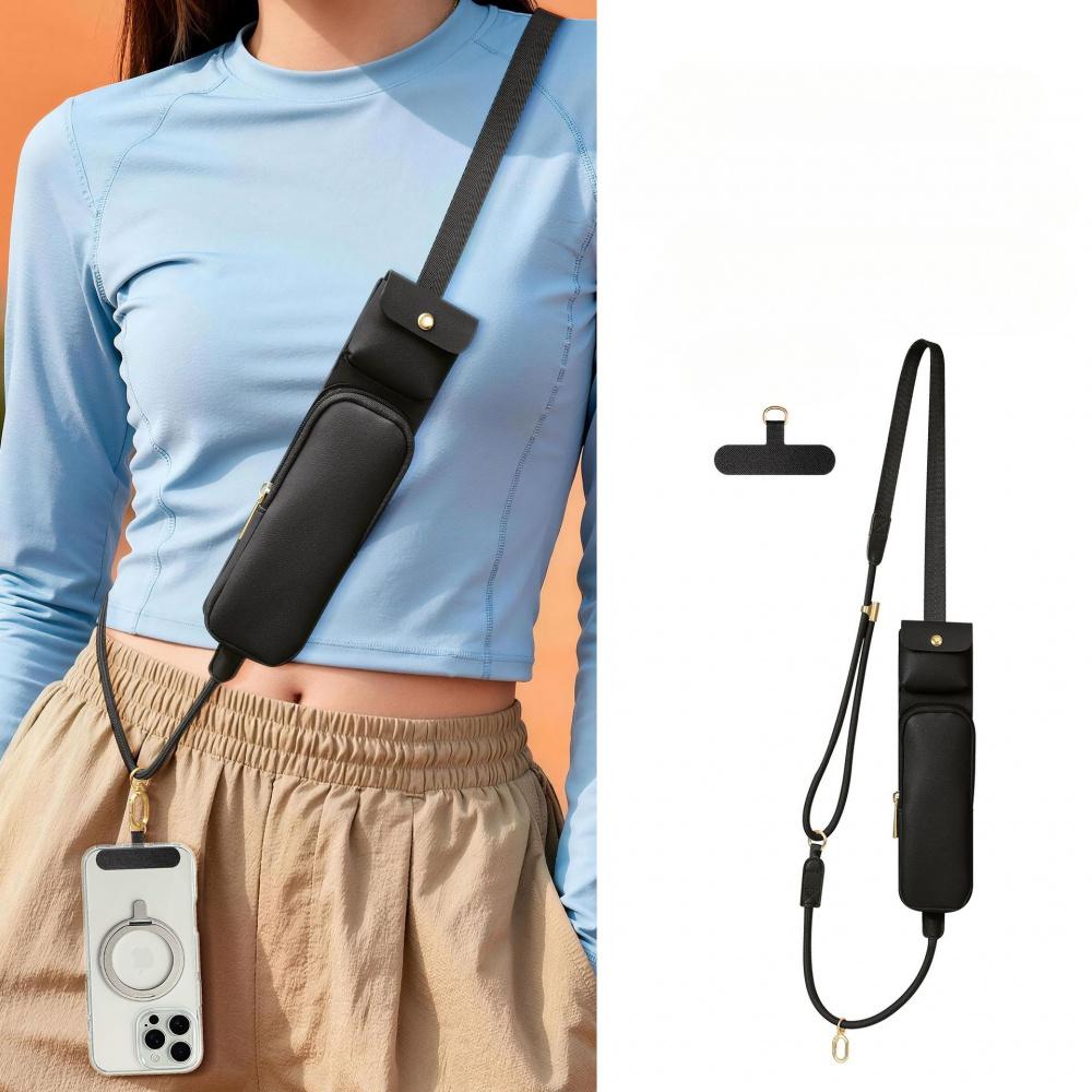 Y091 dual pouch crossbody camera and phone strap in wine red with zip pouch and earbuds pouch