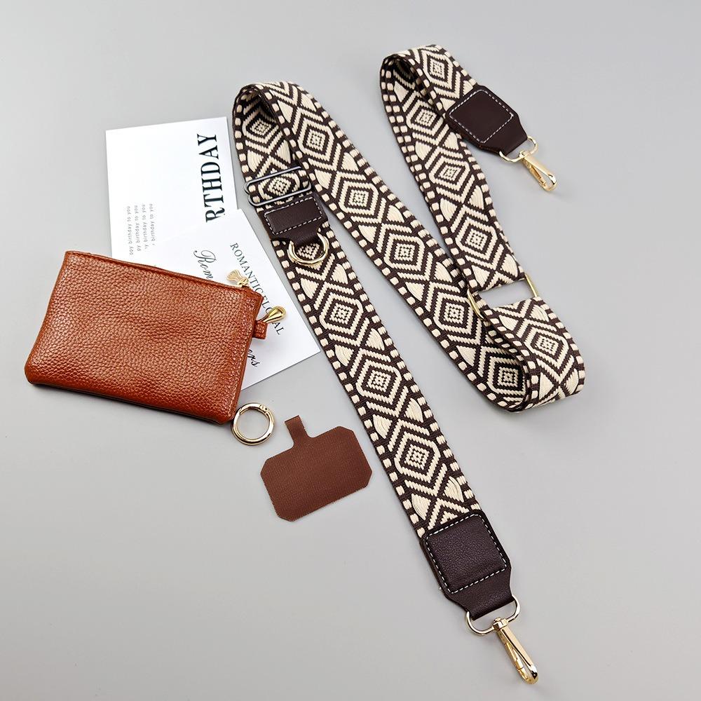 The Y329 detachable PU leather zip pouch in brown, shown with the matching woven strap and tether tab