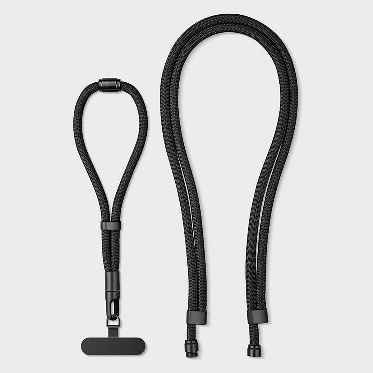 Y307 Classic Black 3-in-1 adjustable phone lanyard, full length with the wrist loop and the crossbody loop
