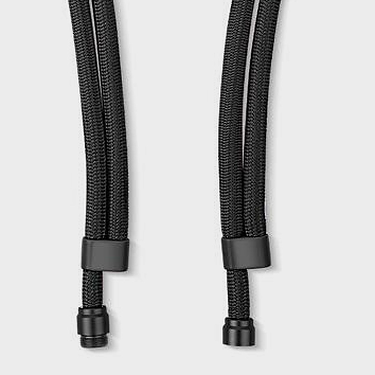 Close-up of the cord sliders and the threaded connectors at both ends of the lanyard