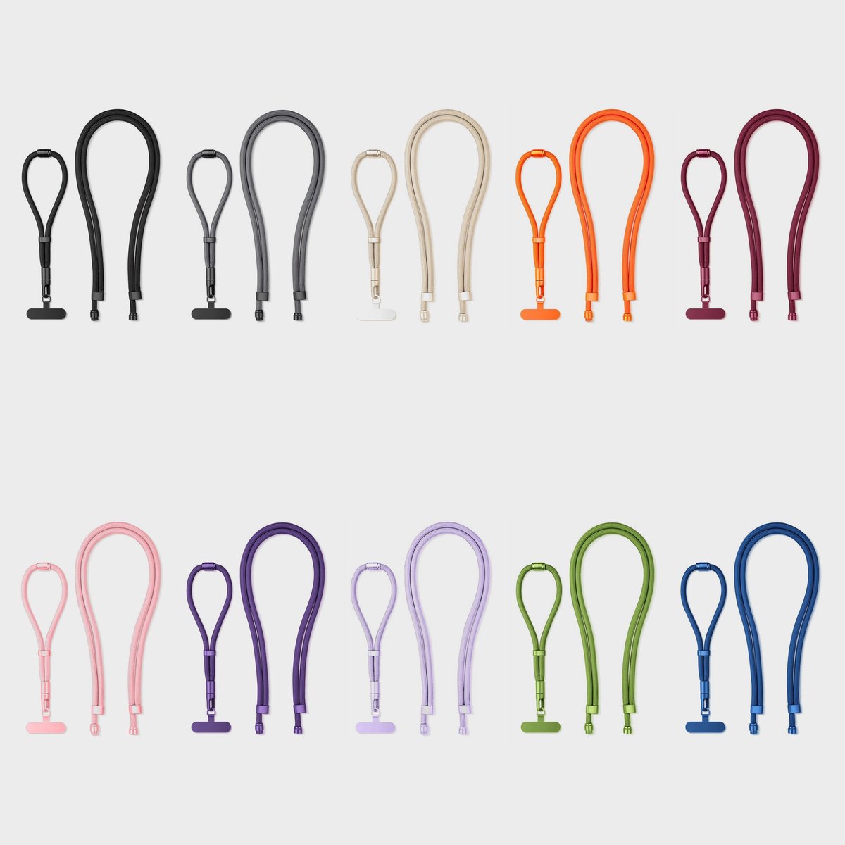 Ten Y307 3-in-1 adjustable phone lanyard colourways shown side by side