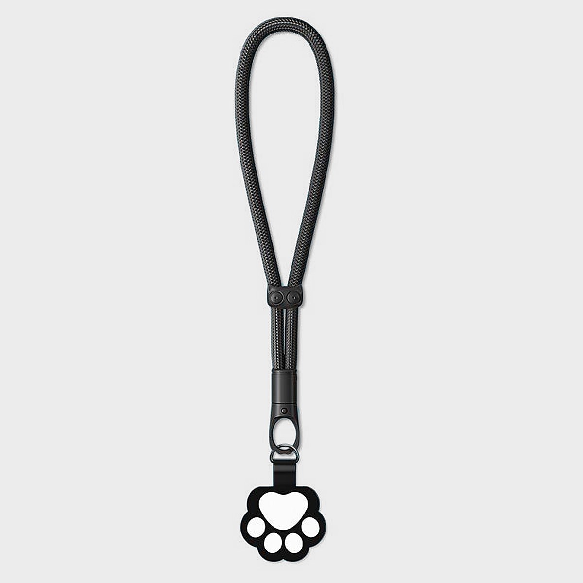 Y303 Classic Black braided wrist strap with cute cartoon paw TPU clip