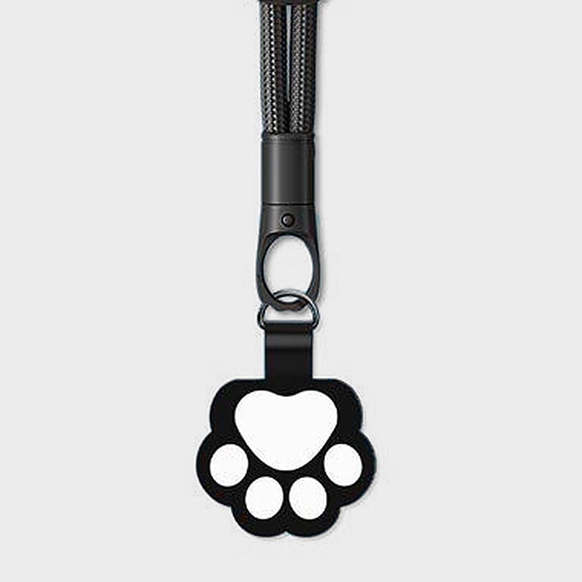 Close-up of the 360 degree swivel hook and the cute cartoon paw TPU clip