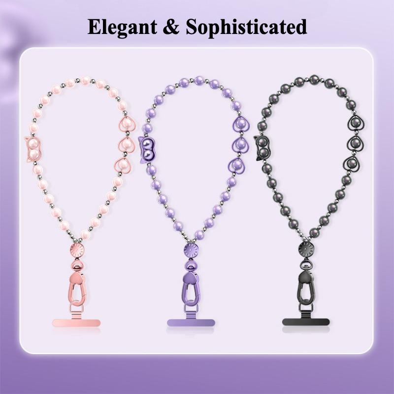 Y312 beaded wrist strap shown in pearl-pink, purple and deep space gray
